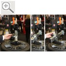 VmA-Technika 2011 Im Detail - der Montagearm der ATT Reifenmontiermaschine hebt sich beim Schwenken an und entlastet damit den Reifen beim Montieren.  