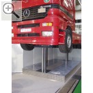 SLIFT auf der Automechanika 2004 Die LKW-Trucklift Stempelanlage ist mit einer patentierten Synchronisation der Stempel ausgestattet. Slift 